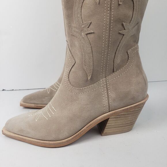Dolce Vita Samare Western cowgirl tall Boots Suede beige Size 5 - Picture 4 of 16